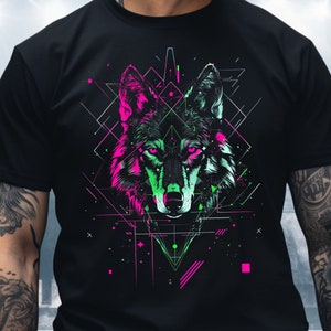 Cybergoth Synthwave Wolf, dog cyberpunk goth alternative punk geometric gungecore harajuku weirdcore alt clothing industrial neon rave