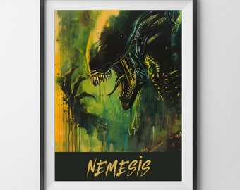 Nemesis Board Game poster, aliens xenomorph scifi lockdown ripley painting strategy game print gift for gamer father dad geek euro fan art