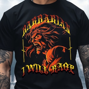DND Mens Human Barbarian Shirt, Dungeons and Dragons Class Rage D&D Gift For Him Husband Men Dad Birthday Christmas Clothing Tee DND