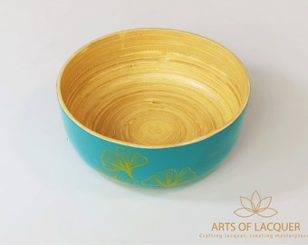 Aqua Ginkgo Leaf Lacquer Bowl by Arts of Lacquer