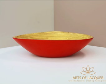 Abstract Triad Lacquer Bowl - Contemporary Art Centerpiece