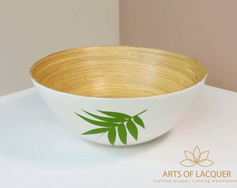 Zen Bamboo Lacquer Bowl - Minimalist Green Decorative Centerpiece