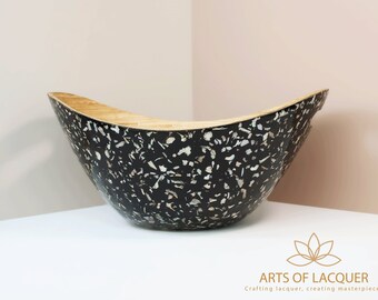 Eclipse Bamboo Lacquer Bowl - Modern Black and Gold Centerpiece