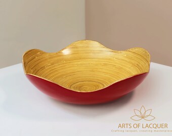 Elegant Crimson Wavy Edge Lacquer Bowl - Unique Red Decorative Dish