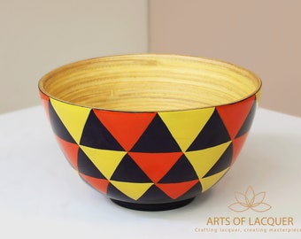 Abstract Triad Lacquer Bowl - Contemporary Art Centerpiece