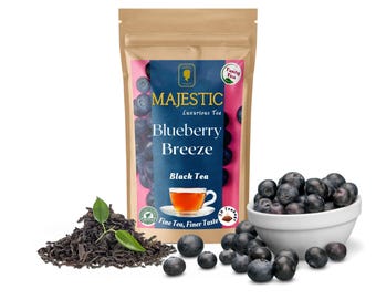 BREEZE DE BLEUETS| Thé majestueux| Thé noir aux bleuets | Ingrédient 100 % naturel, sans OGM | Pyramid Teabags Premium Leaves, (sachets de thé, 50)
