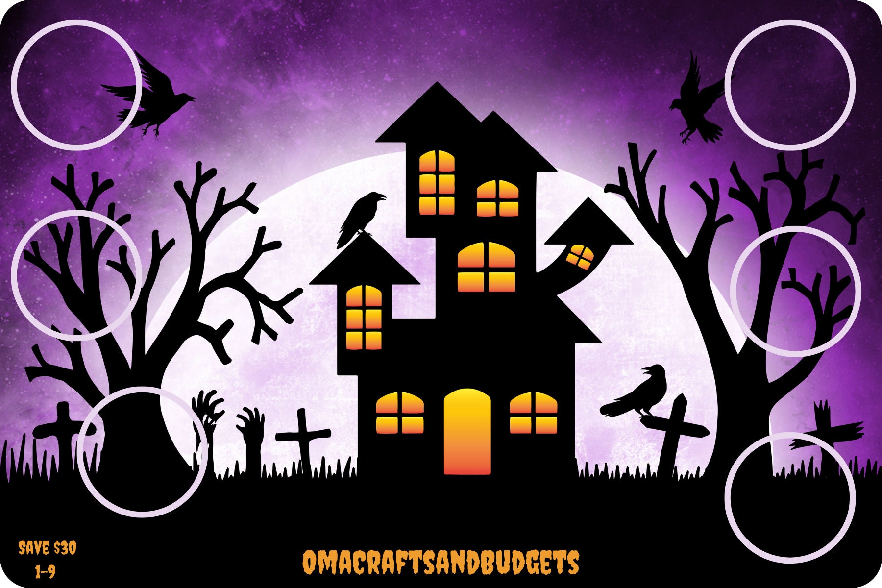 Happy Halloween Haunted House Scratch off Savings Challenge