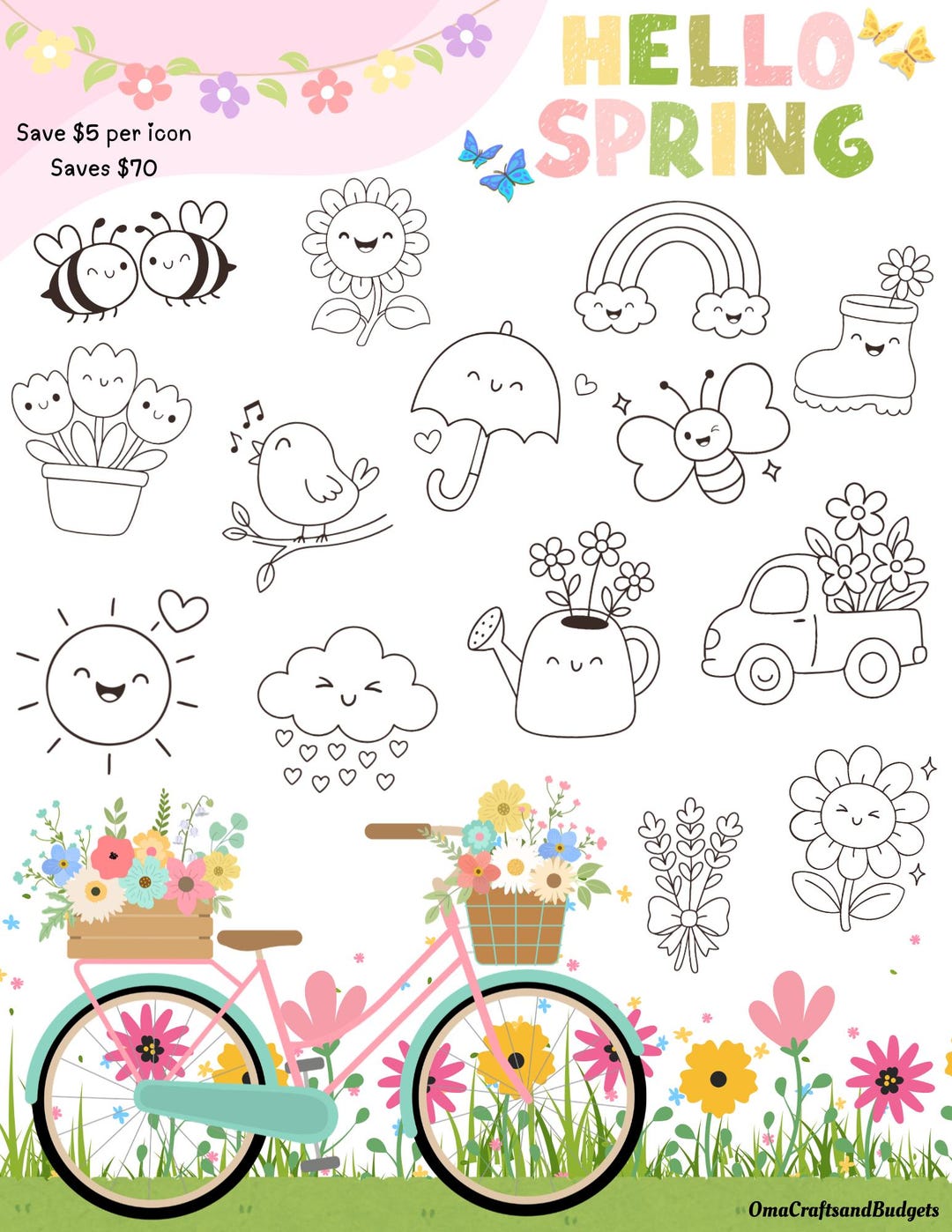 Hello Spring Color and Save Printable - Etsy