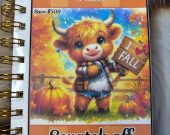 Fall Highland Cow scratch off savings book 500