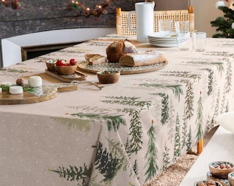 Mantel navideño con diseño de pino para cenas festivas (150 x 240 cm)