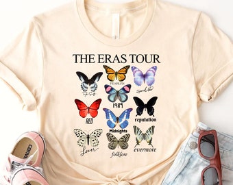 The Eras Tour Butterfly Shirt, Eras Tour Butterfly Shirt, Taylor Swift Tour Tee, Swiftie Fan Top,, Eras Tour Clothing, Butterfly Shirt