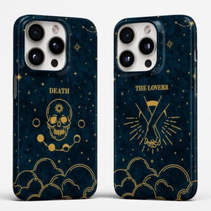 Tarot Karte Himmlische Liebhaber und Tod Weltraum Astrologie Weltraum Handyhülle Passende Paare Personalisiert Anpassbar für iPhone und Samsung