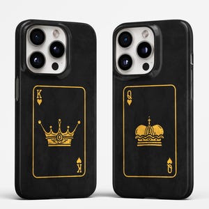 Roi et reine de coeur Jeu de cartes noir et or pour couples Coque de téléphone personnalisable personnalisable pour iPhone et Samsung