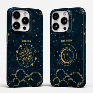 Tarotkaart Hemelse zon en maan Ruimteastrologie Ruimtetelefoonhoesje Bijpassende koppels Gepersonaliseerd Aanpasbaar voor iPhone en Samsung
