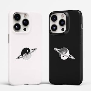 Yin and Yang Space Planet Celestial Astrology Abstract Black White Matching Couples Personalised Phone Case for iPhone and Samsung