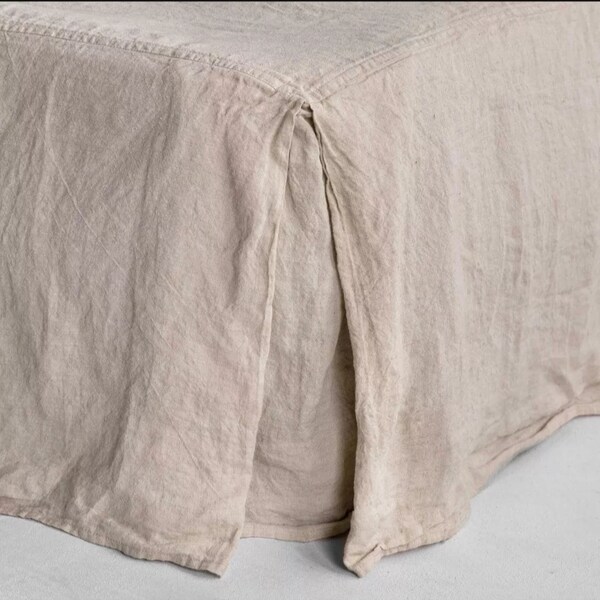 Linen bed skirt/ Natural Linen Split Corner bedskirt/ Stone-Washed linen bedskirt/ king, queen, full, twin, calking/ Available in bed sizes