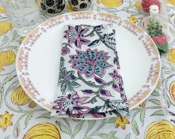150 serviettes de table en tissu de coton imprimées à la main florales indiennes, serviette bohème, serviettes de table en coton, serviettes de table faites main en inde