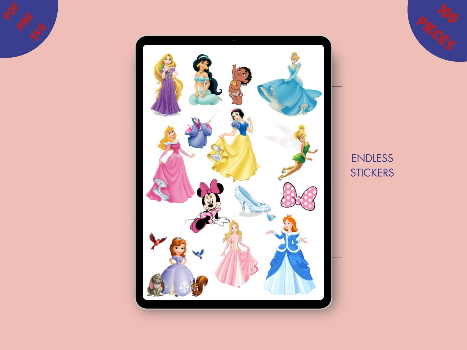 Disney 100 Stickers Pack, SVG ,PNG, PDF, Goodnotes Stickers, Onenote