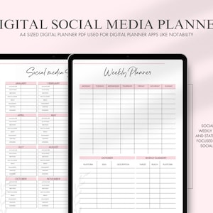 Editable Social Media Planner, Digital Planner, Printable Planner, A4 Planner,  Content Calendar, Marketing,  ,Instagram, Pinterest, Tiktok