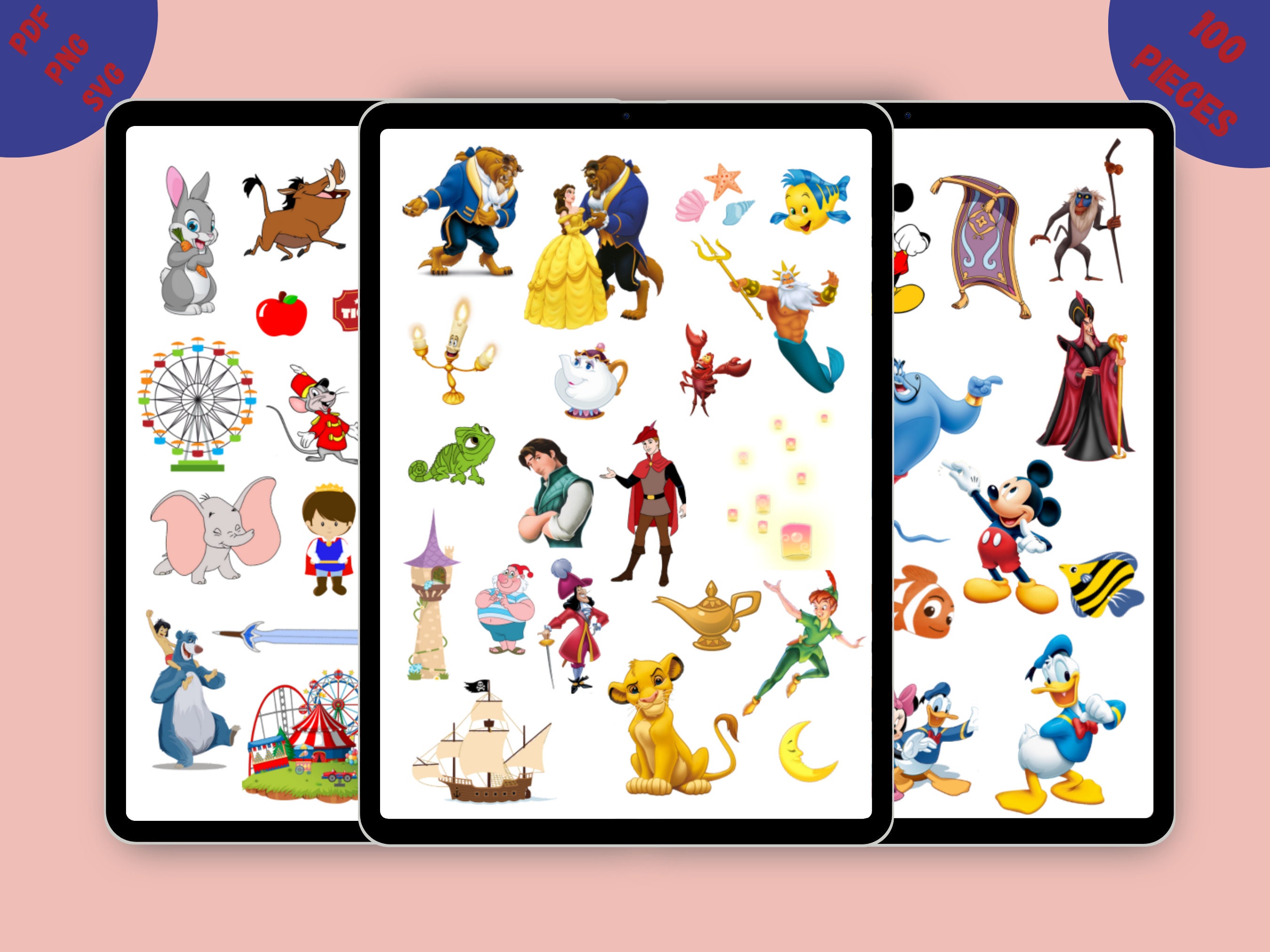 Disney 100 Stickers Pack, SVG ,PNG, PDF, Goodnotes Stickers, Onenote