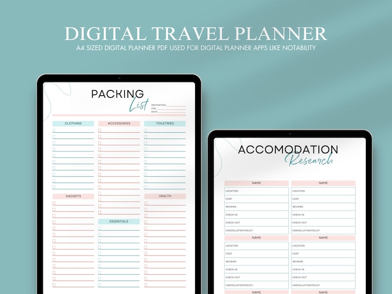 Editable Travel Planner,digital Planner, Printable Planner, Trip ...