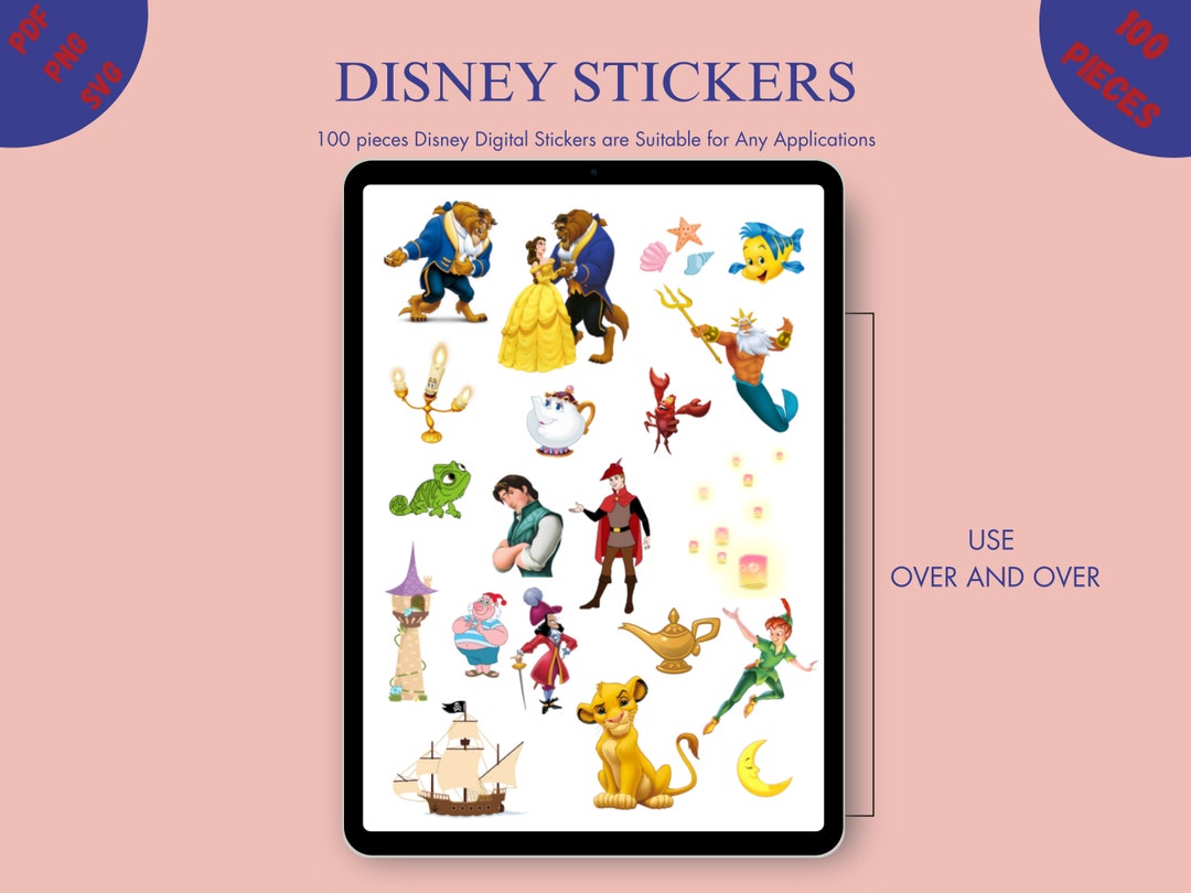 Disney 100 Stickers Pack, SVG ,PNG, PDF, Goodnotes Stickers, Onenote