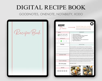 Livre de recettes numérique, livre de recettes numérique, planificateur de repas, journal de recettes, classeur de recettes, modèle de recette, imprimable, Goodnotes, Onenote, XODO