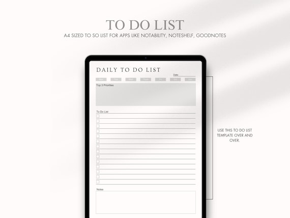 Editable Minimalist To Do List, Undated To Do List Template, Task Planner, Daily To Do List, Checklist, Printable, A4 Planner, Onenote