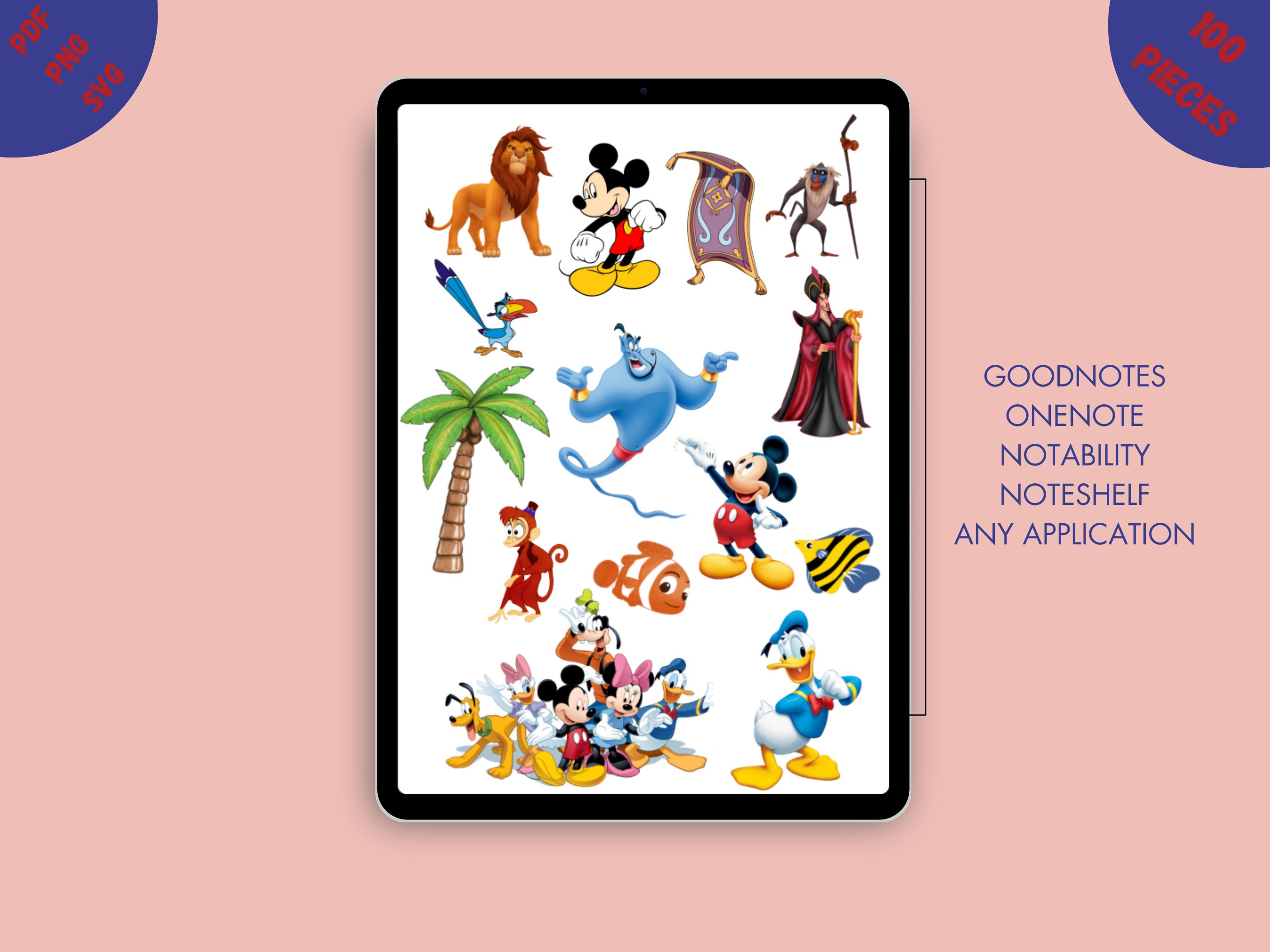 Disney 100 Stickers Pack, SVG ,PNG, PDF, Goodnotes Stickers, Onenote
