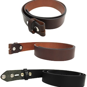 Leather Belt Strap with Press Studs for Pin Buckle. Width: 38mm. Black or Brown.