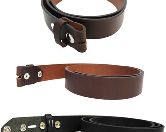 Leather Belt Strap with Press Studs for Pin Buckle. Width: 38mm. Black or Brown.