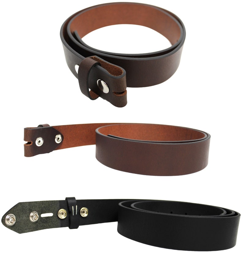 Leather Belt Strap with Press Studs for Pin Buckle. Width: 38mm. Black or Brown. image 1