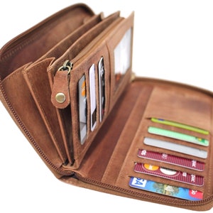 RFID Security Lined Zip Around Purse. Full Grain Hunter 22052