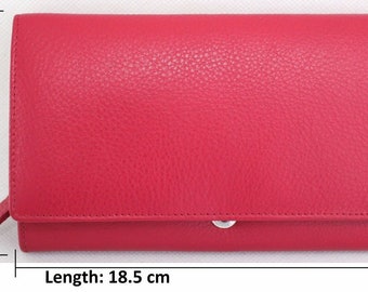 RFID Security Lined Quality Full Grain Leather Purse. 22059. Black, Red, Hunter.