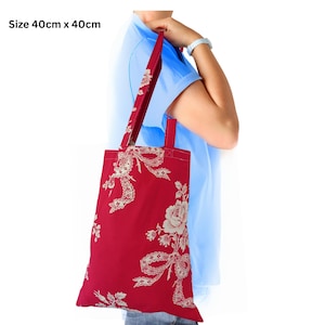 Red Floral Tote Bag - recycled material