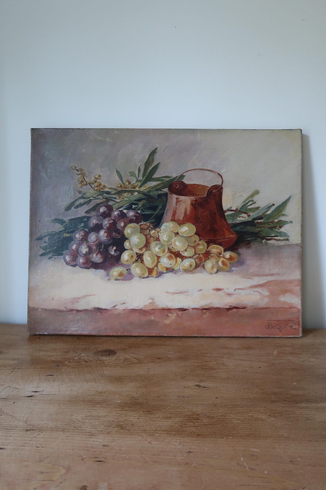 Antique Vintage French Still Life Signed Oil Painting on Canvas of ...
