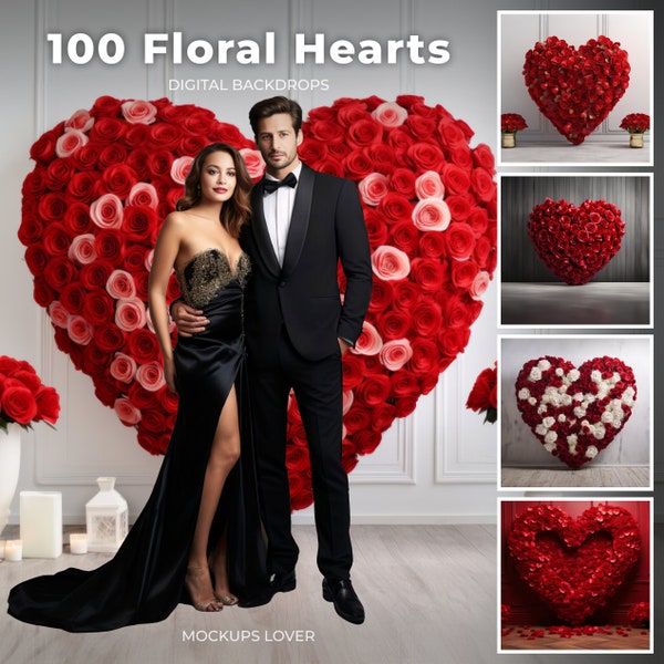 Floral Heart Valentines Day Digital Backdrops, Love Digital Backdrop, Maternity Digital Background, Photoshop Overlays, Romantic Photography