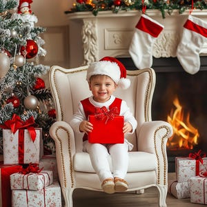 Christmas Studio Chair Digital Background, Holiday Portrait Photography Composite Backdrop, Kids Photo Prop, Photoshop Overlay, Xmas Card