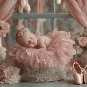 Newborn Digital Photography Background, Ballet Backdrop, Floral, Princess Baby Girl Prop, Ballerina, Vintage Studio, Photoshop Composite
