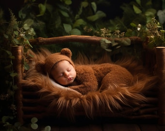 Newborn Digital Background, Face Insert Cute Brown Teddy Bear Background for Composite Photography, Photoshop Overlays, Newborn Composite