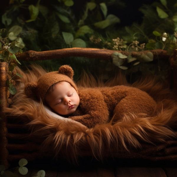 Newborn Digital Background, Face Insert Cute Brown Teddy Bear Background for Composite Photography, Photoshop Overlays, Newborn Composite