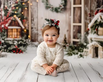 Family Winter Christmas Bench Photography Digital Backdrop Background in Studio, Photographers, JPG Download