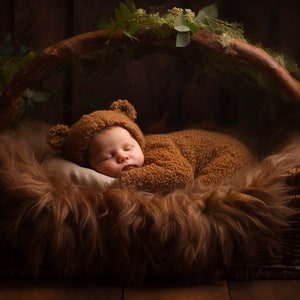 Newborn Digital Background, Face Insert Cute Brown Teddy Bear Background for Composite Photography, Photoshop Overlays, Newborn Composite