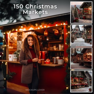 150 Christmas Market Digital Background Bundle, Xmas Family & Kid Photography Backdrop, Winter Composite, Photoshop Action, Digital Download