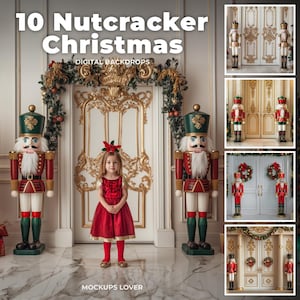 10 Christmas Nutcracker Digital Background Bundle, Giant Nutcracker Ballet Backdrop, Vintage Christmas, Holiday Family & Kids Portrait Photo