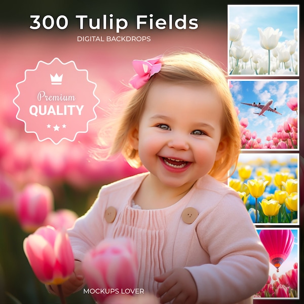 300 Spring Tulip Field Digital Backdrops, Easter Backdrop, Spring Flowers, Spring Outdoor Overlay, Spring blooms, Layered Photoshop Template