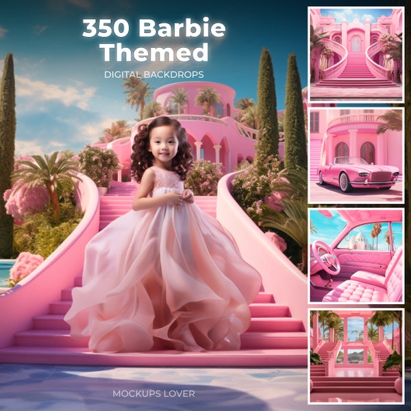 Barbie Inspired Digital Backdrops, Barbie Dream House Backdrop Bundle, Doll Backdrop, Malibu Beach, Quinceanera's, Fantasy, Photo Editing