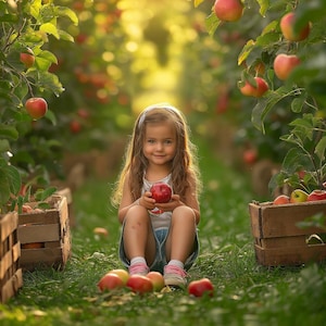 Apple Orchard Digital Photography Rustic Background, Summer Farm, Kids Portrait Photo Prop, Autumn Harvest, Apple Tree, Photoshop Template
