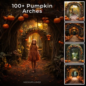 100 Fall Pumpkin Arches Digital Background, Halloween Pumpkin Archway, Photo edit, autumn backdrop, halloween lights, halloween mega bundle