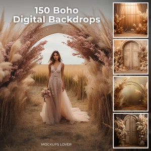 150 Boho Blumen Digital Backdrops für zusammengesetzte Fotografie, Hochzeitshintergrund, Mutterschaft Backdrop Overlays, Chiara Arch Backdrops